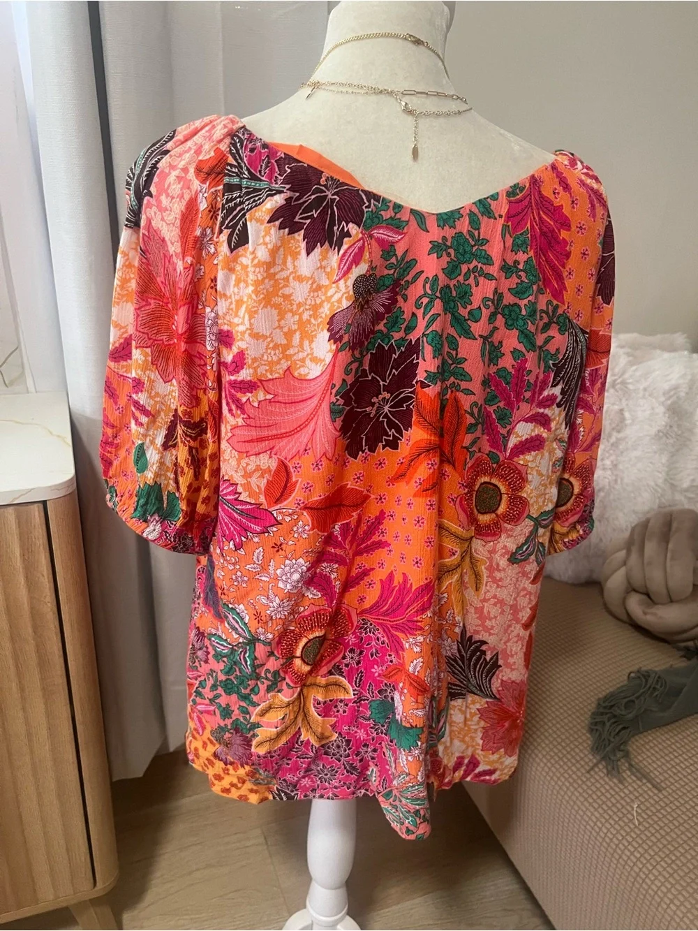LOFT Orange Multi Floral Scoop-Neck Blouse